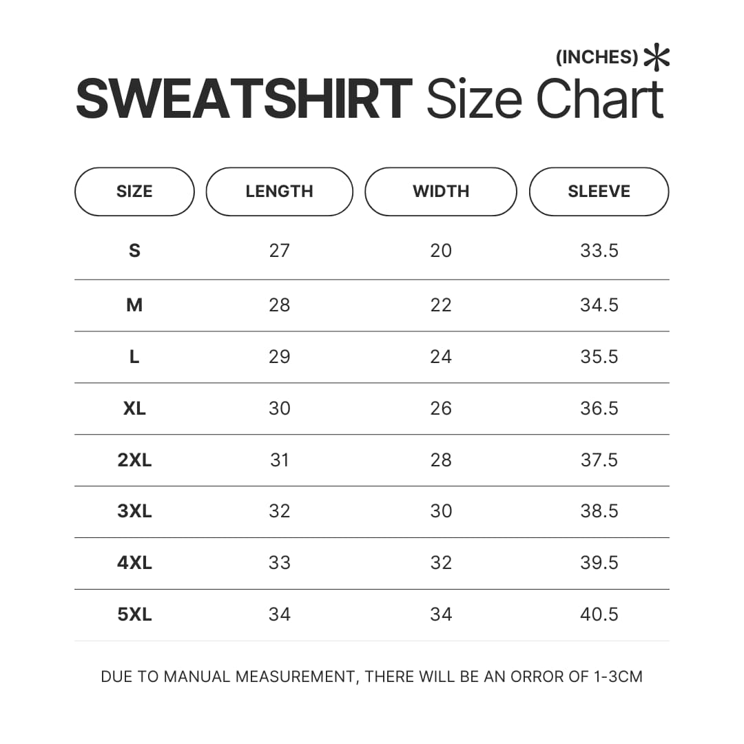 Sweatshirt Size Chart - Kengan Ashura Merch