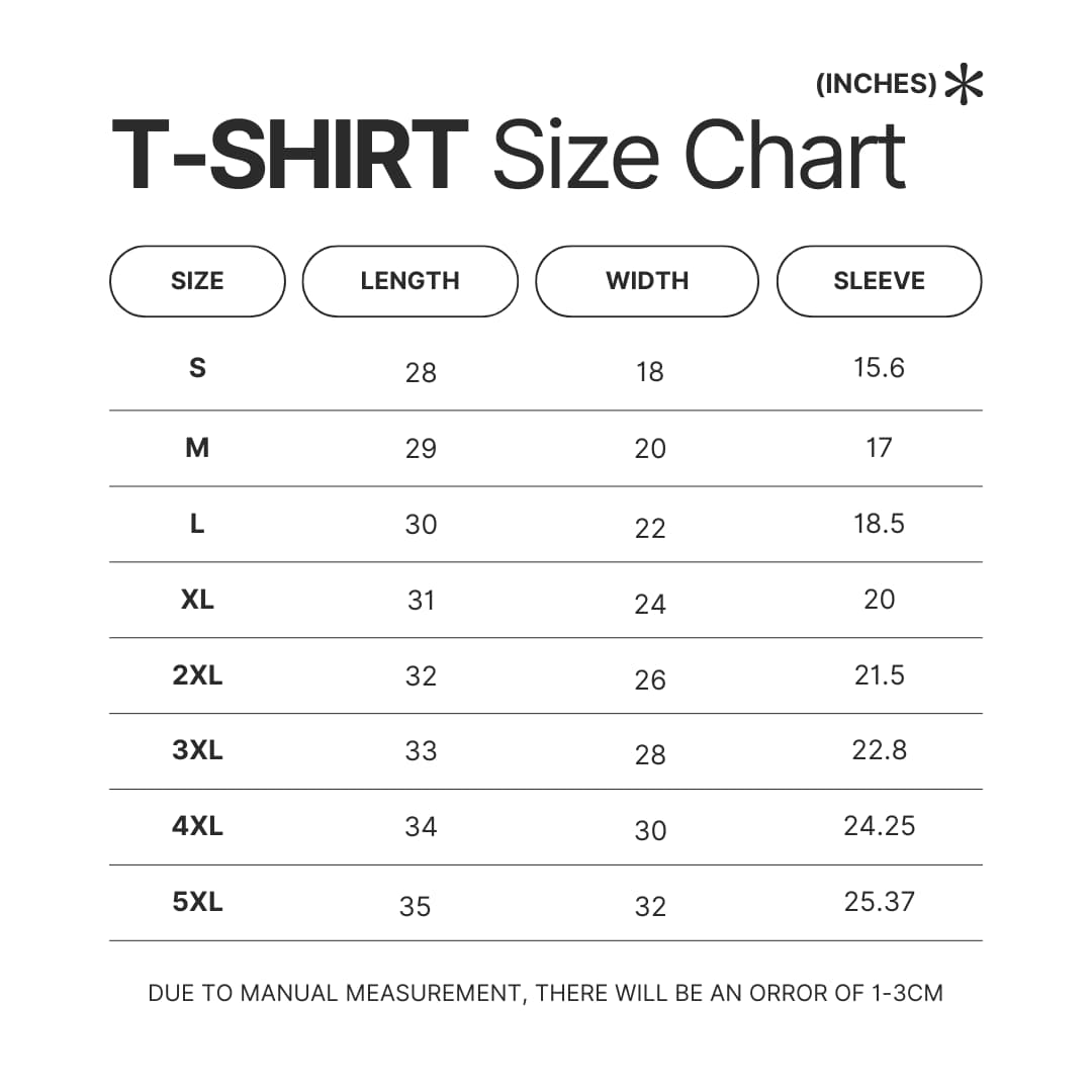 T shirt Size Chart - Kengan Ashura Merch