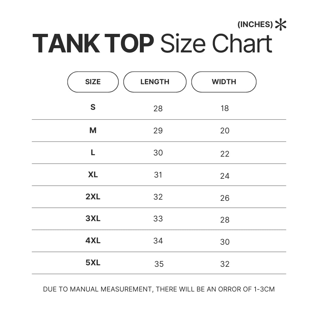 Tank Top Size Chart - Kengan Ashura Merch